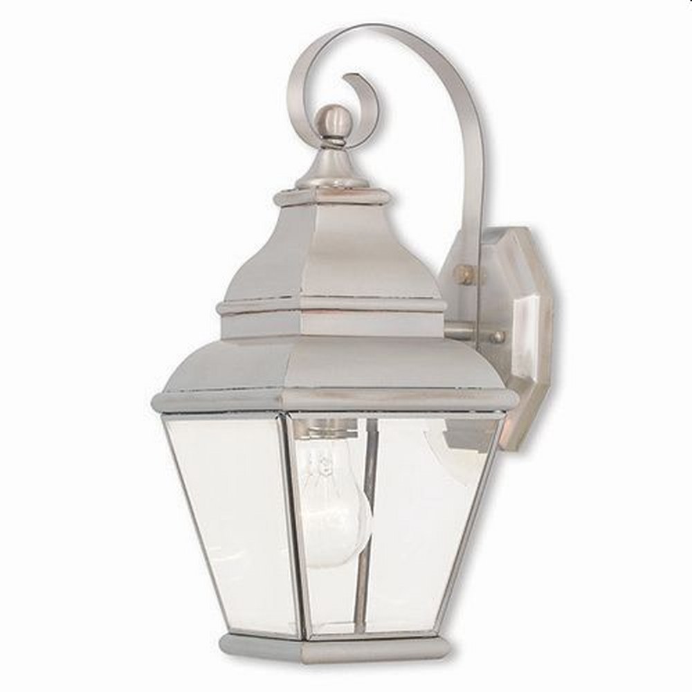 Livex Lighting-2590-91-Exeter - 1 Light Outdoor Wall Lantern in Exeter Style - 6.5 Inches wide by 15.5 Inches high Brushed Nickel  Bronze Finish with Clear Beveled Glass