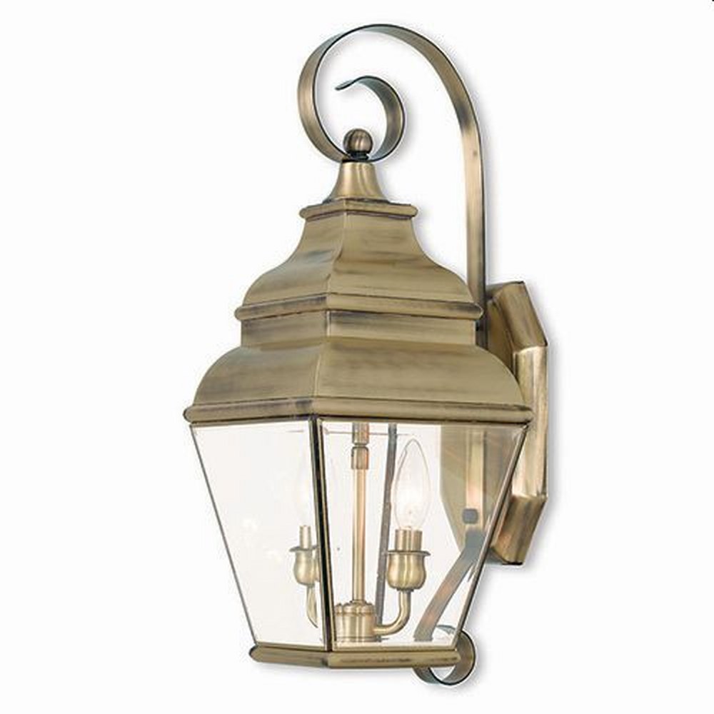 Livex Lighting-2591-01-Exeter - 2 Light Outdoor Wall Lantern in Exeter Style - 8 Inches wide by 21.5 Inches high Antique Brass  Bronze Finish with Clear Beveled Glass