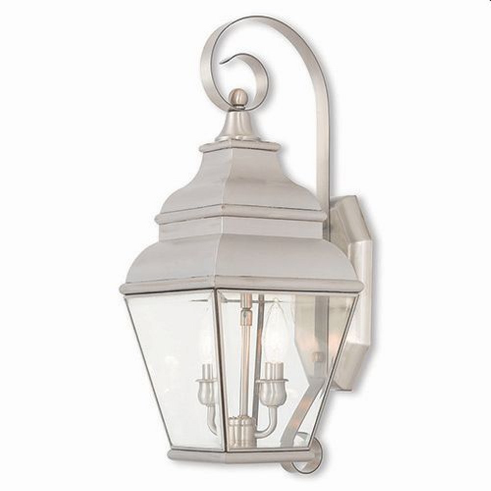 Livex Lighting-2591-91-Exeter - 2 Light Outdoor Wall Lantern in Exeter Style - 8 Inches wide by 21.5 Inches high Brushed Nickel  Bronze Finish with Clear Beveled Glass