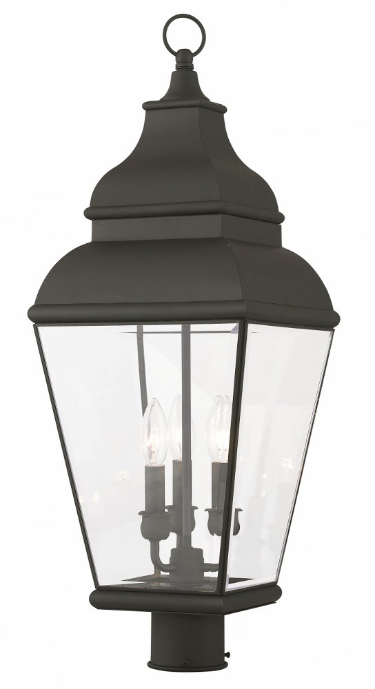 Livex Lighting-2594-04-Exeter - 3 Light Outdoor Post Top Lantern in Exeter Style - 10 Inches wide by 28.25 Inches high Black  Bronze Finish with Clear Beveled Glass