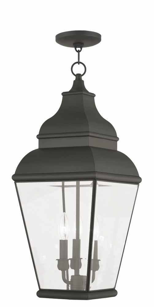 Livex Lighting-2597-04-Exeter - 3 Light Outdoor Pendant Lantern in Exeter Style - 10 Inches wide by 25 Inches high Black  Bronze Finish with Clear Beveled Glass