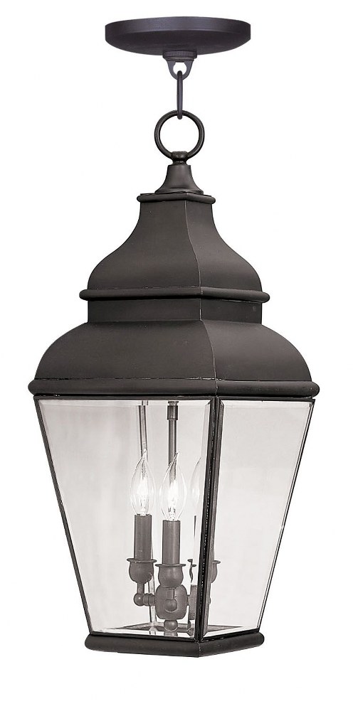 Livex Lighting-2597-07-Exeter - 3 Light Outdoor Pendant Lantern in Exeter Style - 10 Inches wide by 25 Inches high Bronze  Bronze Finish with Clear Beveled Glass