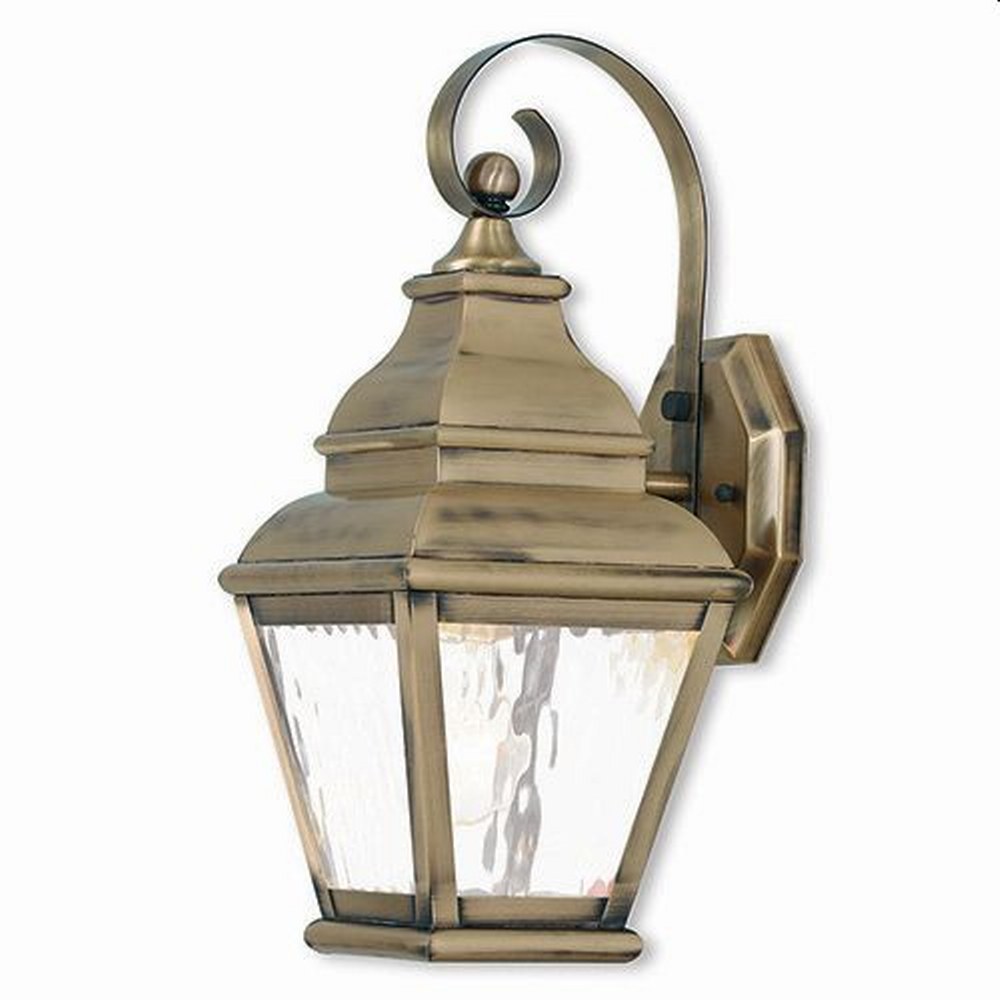 Livex Lighting-2601-01-Exeter - 1 Light Outdoor Wall Lantern in Exeter Style - 6.5 Inches wide by 14.5 Inches high Antique Brass  Black Finish with Clear Water Glass