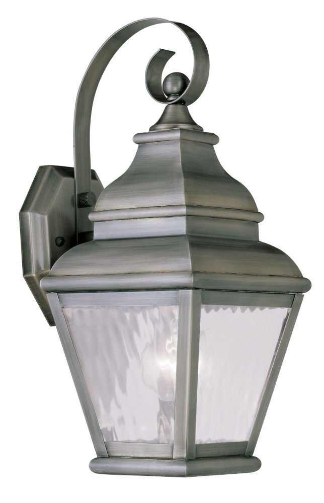 Livex Lighting-2601-29-Exeter - 1 Light Outdoor Wall Lantern in Exeter Style - 6.5 Inches wide by 14.5 Inches high   Vintage Pewter Finish with Clear Water Glass