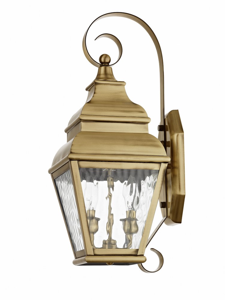 Livex Lighting-2602-01-Exeter - 2 Light Outdoor Wall Lantern in Exeter Style - 8 Inches wide by 21.5 Inches high Antique Brass  Black Finish with Clear Water Glass