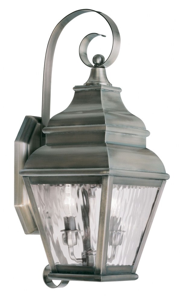 Livex Lighting-2602-29-Exeter - 2 Light Outdoor Wall Lantern in Exeter Style - 8 Inches wide by 21.5 Inches high   Vintage Pewter Finish with Clear Water Glass