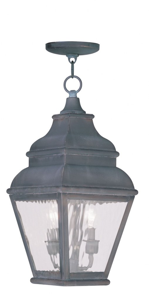 Livex Lighting-2604-61-Exeter - 2 Light Outdoor Pendant Lantern in Exeter Style - 8 Inches wide by 19 Inches high   Charcoal Finish with Clear Water Glass