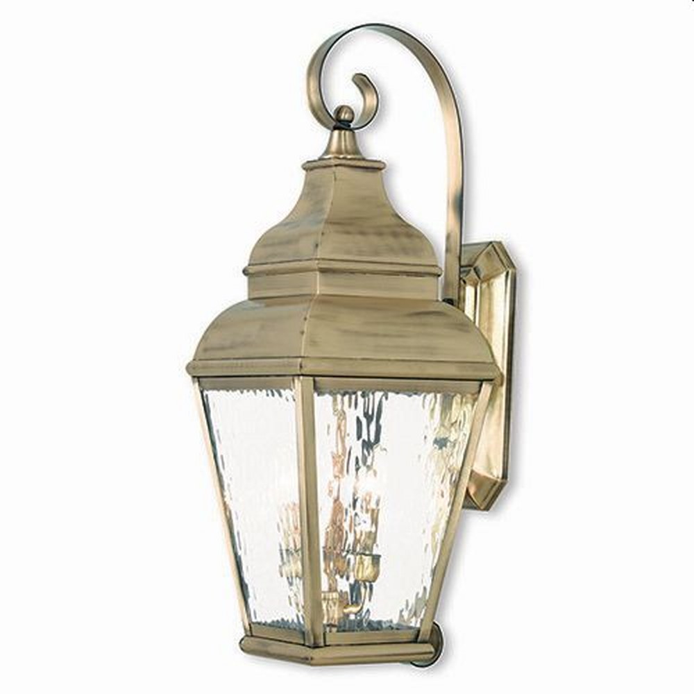 Livex Lighting-2605-01-Exeter - 3 Light Outdoor Wall Lantern in Exeter Style - 10 Inches wide by 29 Inches high Antique Brass  Black Finish with Clear Water Glass