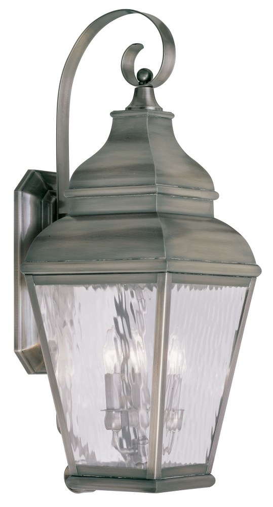 Livex Lighting-2605-29-Exeter - 3 Light Outdoor Wall Lantern in Exeter Style - 10 Inches wide by 29 Inches high   Vintage Pewter Finish with Clear Water Glass