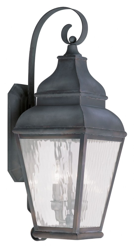 Livex Lighting-2605-61-Exeter - 3 Light Outdoor Wall Lantern in Exeter Style - 10 Inches wide by 29 Inches high   Charcoal Finish with Clear Water Glass
