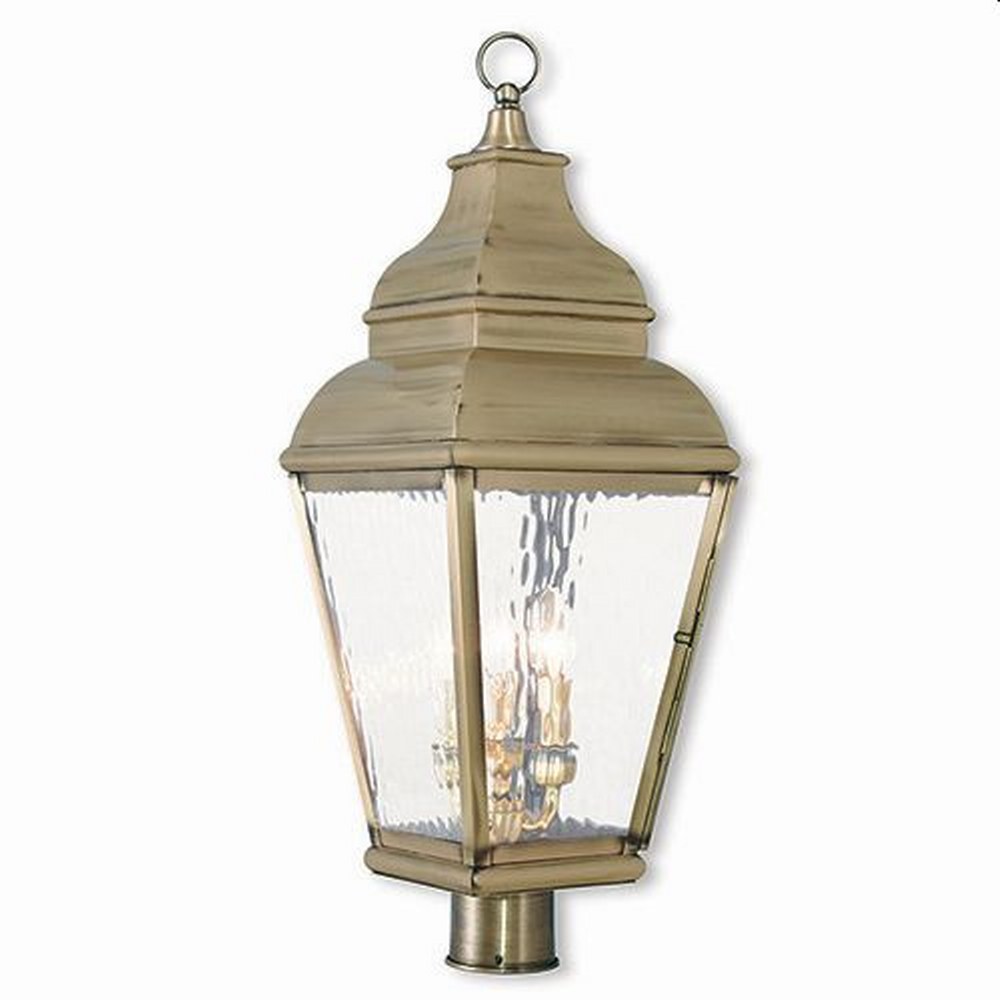 Livex Lighting-2606-01-Exeter - 3 Light Outdoor Post Top Lantern in Exeter Style - 10 Inches wide by 29.5 Inches high Antique Brass  Black Finish with Clear Water Glass