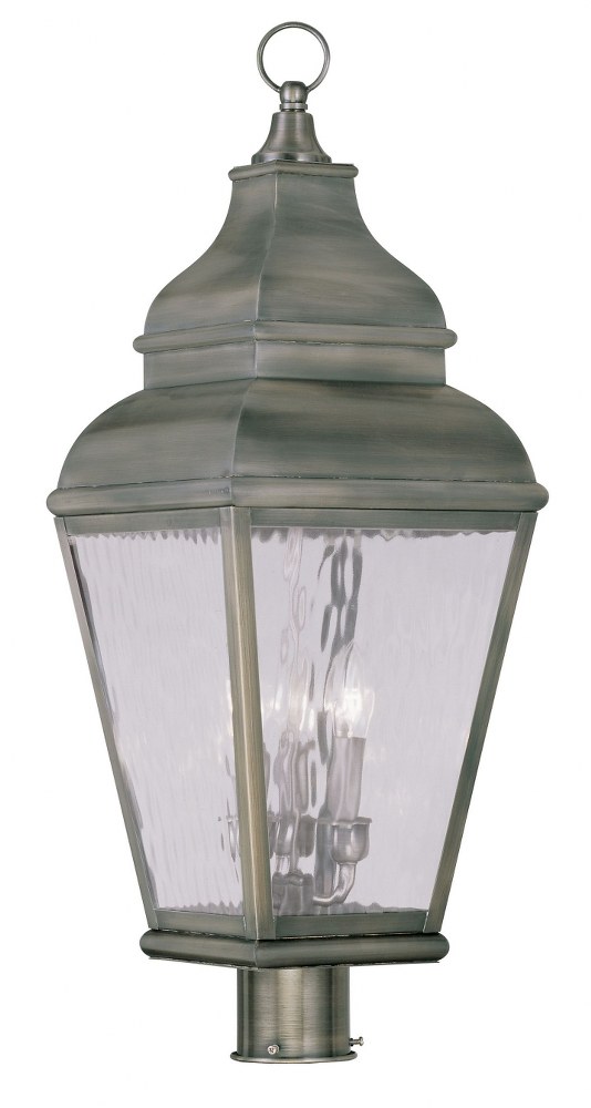 Livex Lighting-2606-29-Exeter - 3 Light Outdoor Post Top Lantern in Exeter Style - 10 Inches wide by 29.5 Inches high   Vintage Pewter Finish with Clear Water Glass