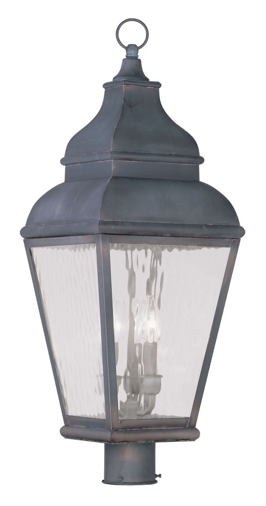 Livex Lighting-2606-61-Exeter - 3 Light Outdoor Post Top Lantern in Exeter Style - 10 Inches wide by 29.5 Inches high   Charcoal Finish with Clear Water Glass