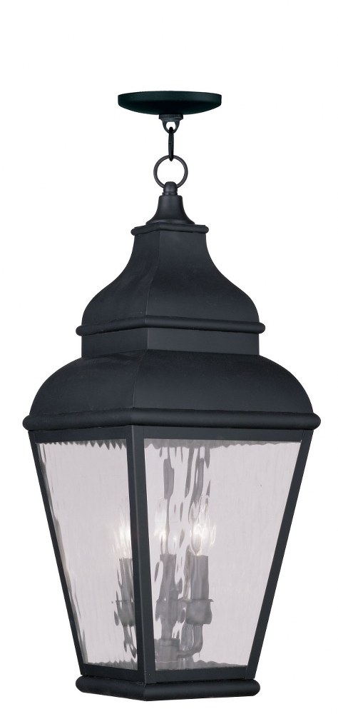 Livex Lighting-2610-04-Exeter - 3 Light Outdoor Pendant Lantern in Exeter Style - 10 Inches wide by 25 Inches high   Black Finish with Clear Water Glass