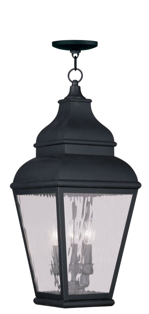 Livex Lighting-2610-04-Exeter - 3 Light Outdoor Pendant Lantern in Exeter Style - 10 Inches wide by 25 Inches high Black  Vintage Pewter Finish with Clear Water Glass