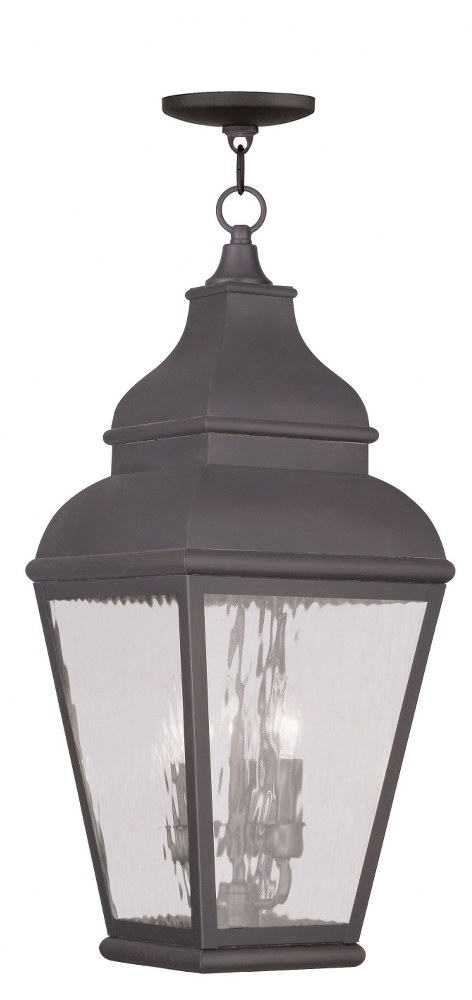 Livex Lighting-2610-07-Exeter - 3 Light Outdoor Pendant Lantern in Exeter Style - 10 Inches wide by 25 Inches high   Bronze Finish with Clear Water Glass