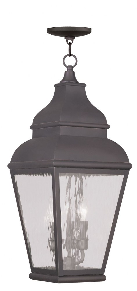 Livex Lighting-2610-07-Exeter - 3 Light Outdoor Pendant Lantern in Exeter Style - 10 Inches wide by 25 Inches high Bronze  Vintage Pewter Finish with Clear Water Glass