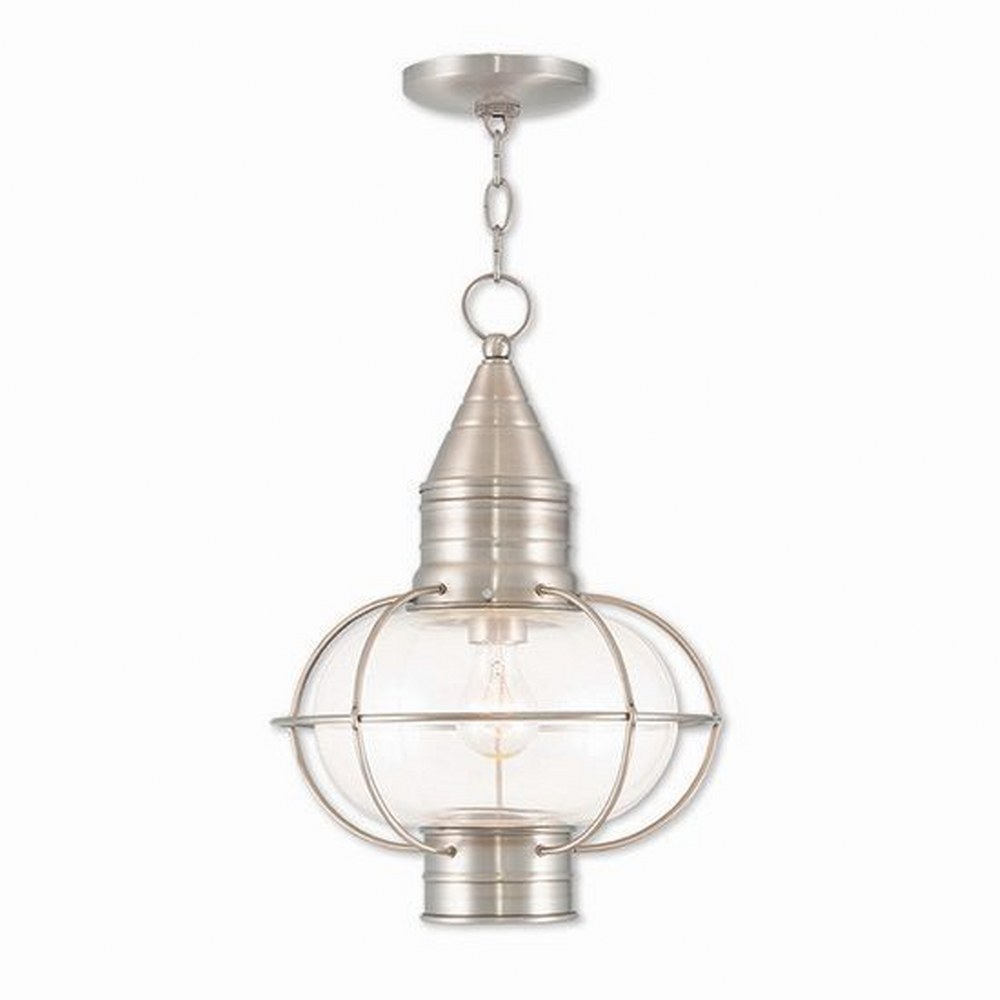 Livex Lighting-26906-91-Newburyport - 1 Light Outdoor Pendant Lantern in Newburyport Style - 12 Inches wide by 16.75 Inches high Brushed Nickel  Brushed Nickel Finish with Clear Glass