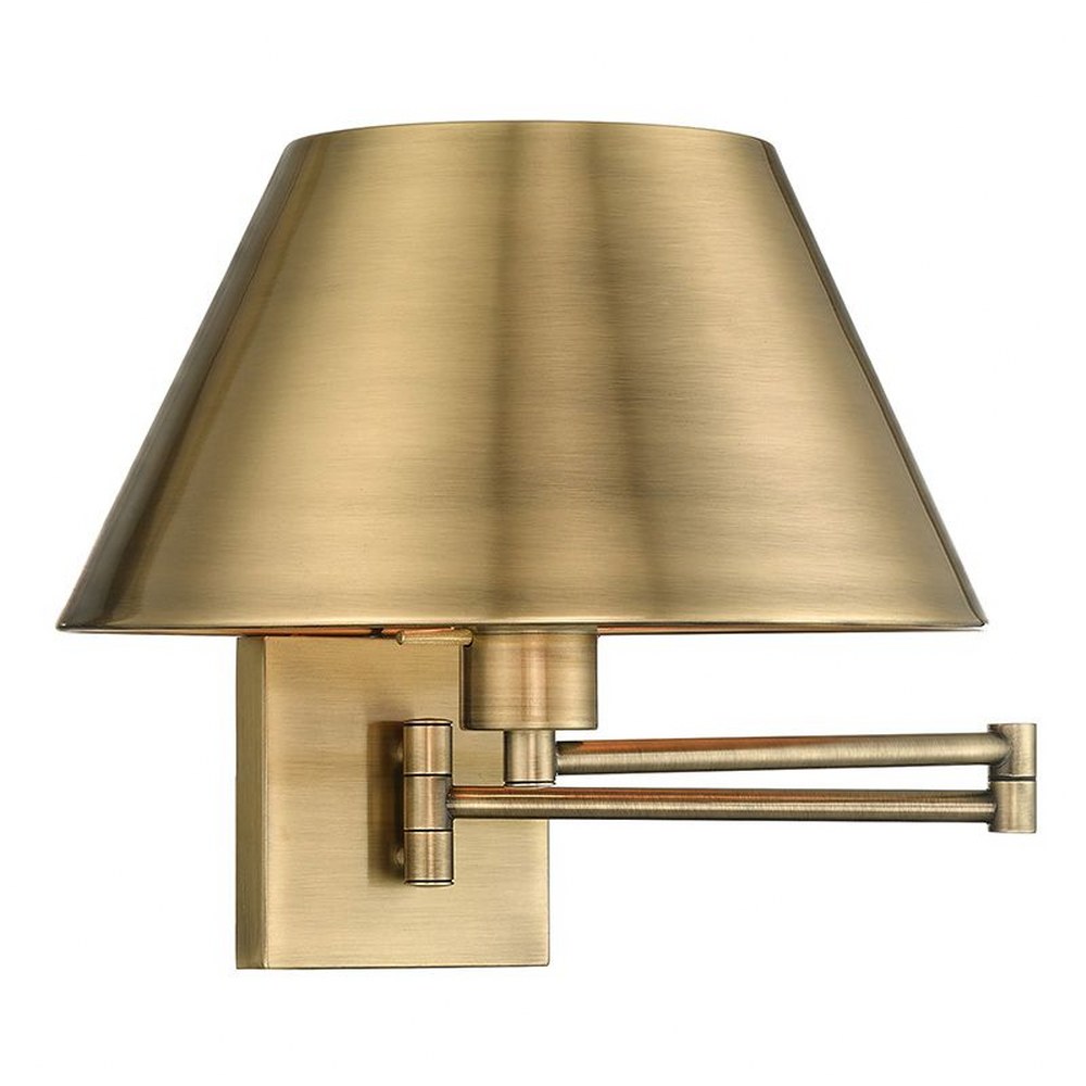 Livex Lighting-40030-01-1 Light Swing Arm Wall Sconce Antique Brass  Antique Brass Finish with Satin Brass Metal Shade