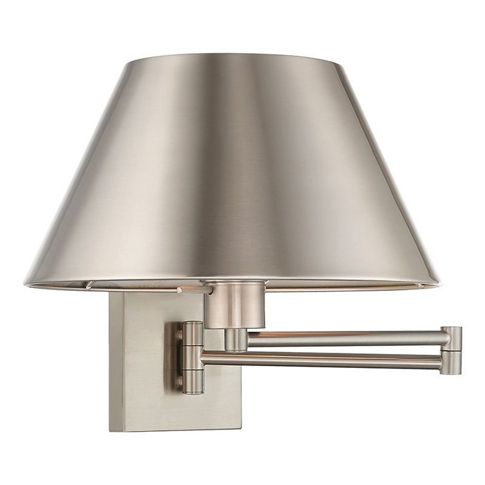 Livex Lighting-40030-91-1 Light Swing Arm Wall Sconce Brushed Nickel  Antique Brass Finish with Satin Brass Metal Shade