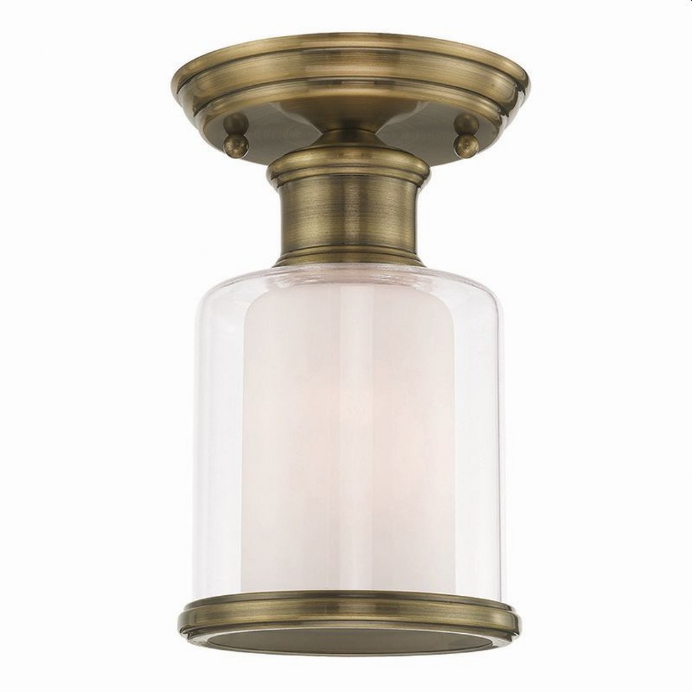 Livex Lighting-40200-01-Middlebush - 1 Light Flush Mount in Middlebush Style - 5.5 Inches wide by 8.75 Inches high Antique Brass  Brushed Nickel Finish with Clear/Satin Opal White Glass