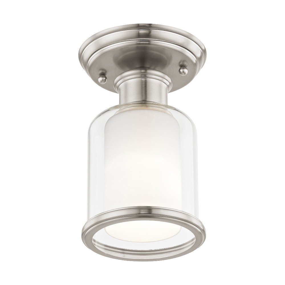 Livex Lighting-40200-91-Middlebush - 1 Light Flush Mount in Middlebush Style - 5.5 Inches wide by 8.75 Inches high Brushed Nickel  Brushed Nickel Finish with Clear/Satin Opal White Glass