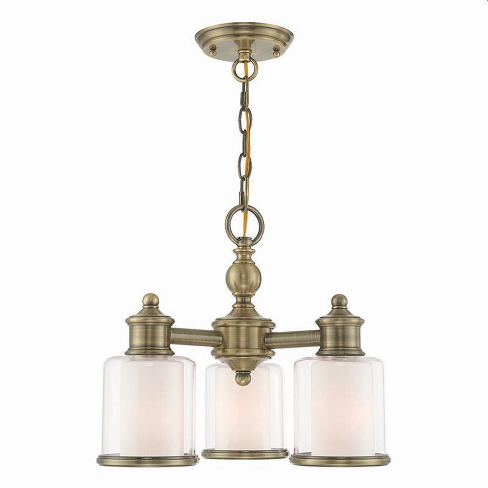 Livex Lighting-40203-01-Middlebush - 3 Light Convertible Mini Chandelier in Middlebush Style - 16 Inches wide by 13.75 Inches high Antique Brass  Brushed Nickel Finish with Clear/Satin Opal White Glas