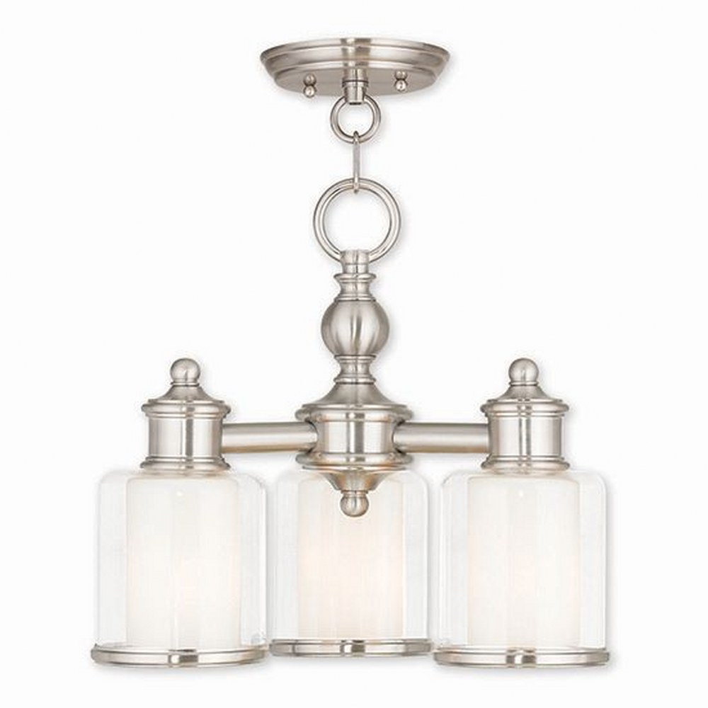 Livex Lighting-40203-91-Middlebush - 3 Light Convertible Mini Chandelier in Middlebush Style - 16 Inches wide by 13.75 Inches high Brushed Nickel  Brushed Nickel Finish with Clear/Satin Opal White Gla