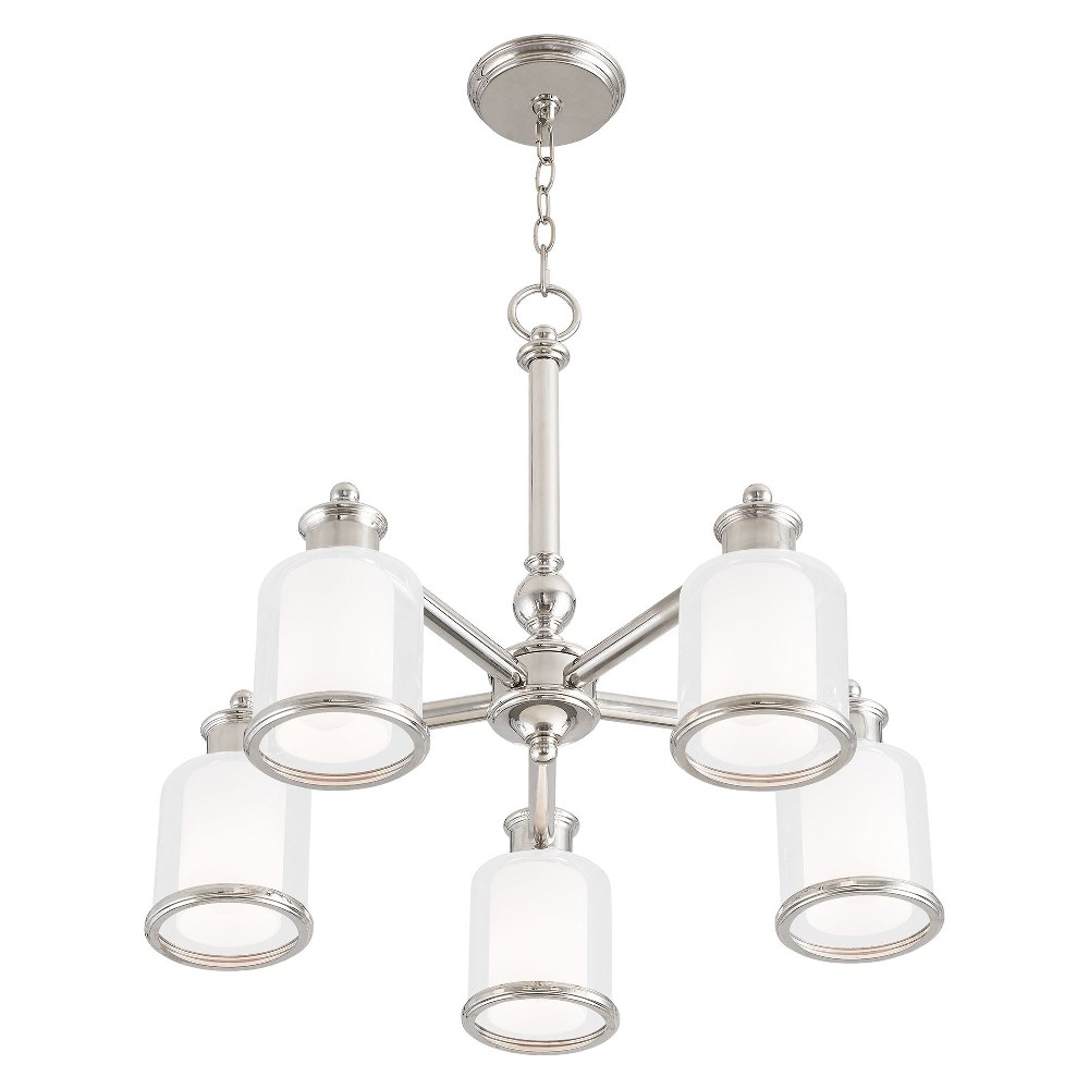 Livex Lighting-40204-35-Middlebush - 5 Light Dinette Chandelier in Middlebush Style - 25 Inches wide by 25.5 Inches high Polished Nickel  Brushed Nickel Finish with Clear/Satin Opal White Glass