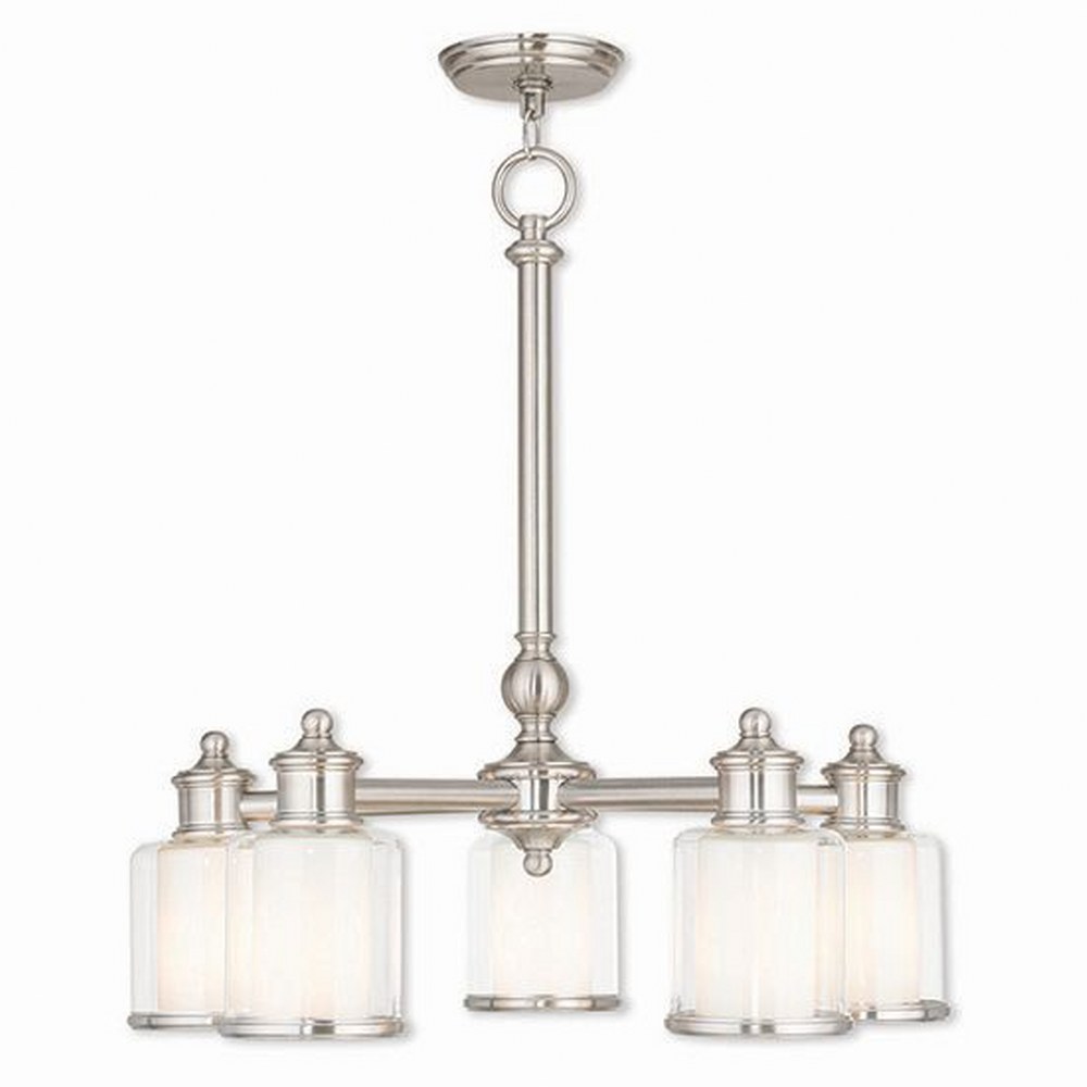 Livex Lighting-40204-91-Middlebush - 5 Light Dinette Chandelier in Middlebush Style - 25 Inches wide by 25.5 Inches high Brushed Nickel  Brushed Nickel Finish with Clear/Satin Opal White Glass