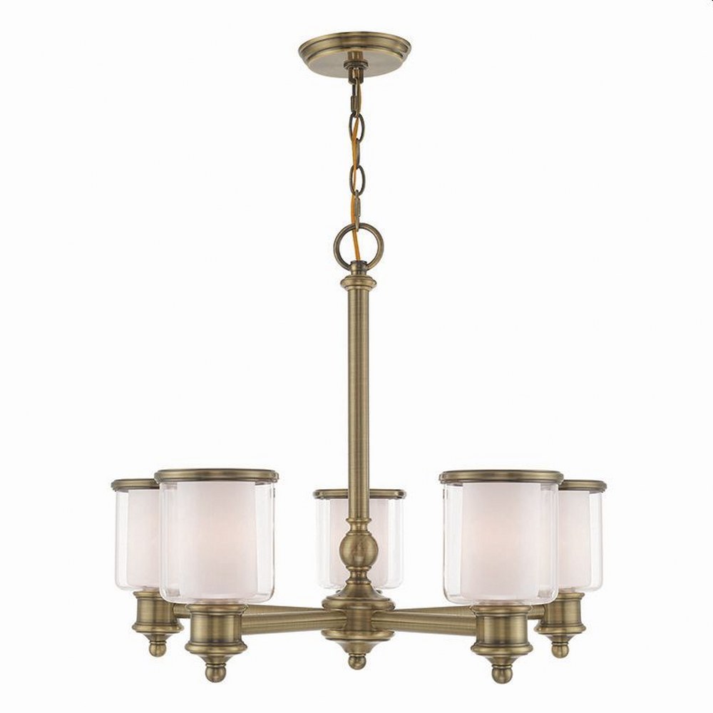 Livex Lighting-40205-01-Middlebush - 5 Light Chandelier in Middlebush Style - 25 Inches wide by 21.25 Inches high Antique Brass  Brushed Nickel Finish with Clear/Satin Opal White Glass