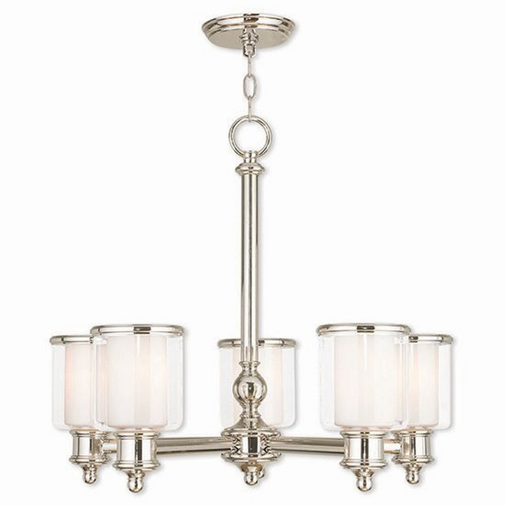 Livex Lighting-40205-35-Middlebush - 5 Light Chandelier in Middlebush Style - 25 Inches wide by 21.25 Inches high Polished Nickel  Brushed Nickel Finish with Clear/Satin Opal White Glass