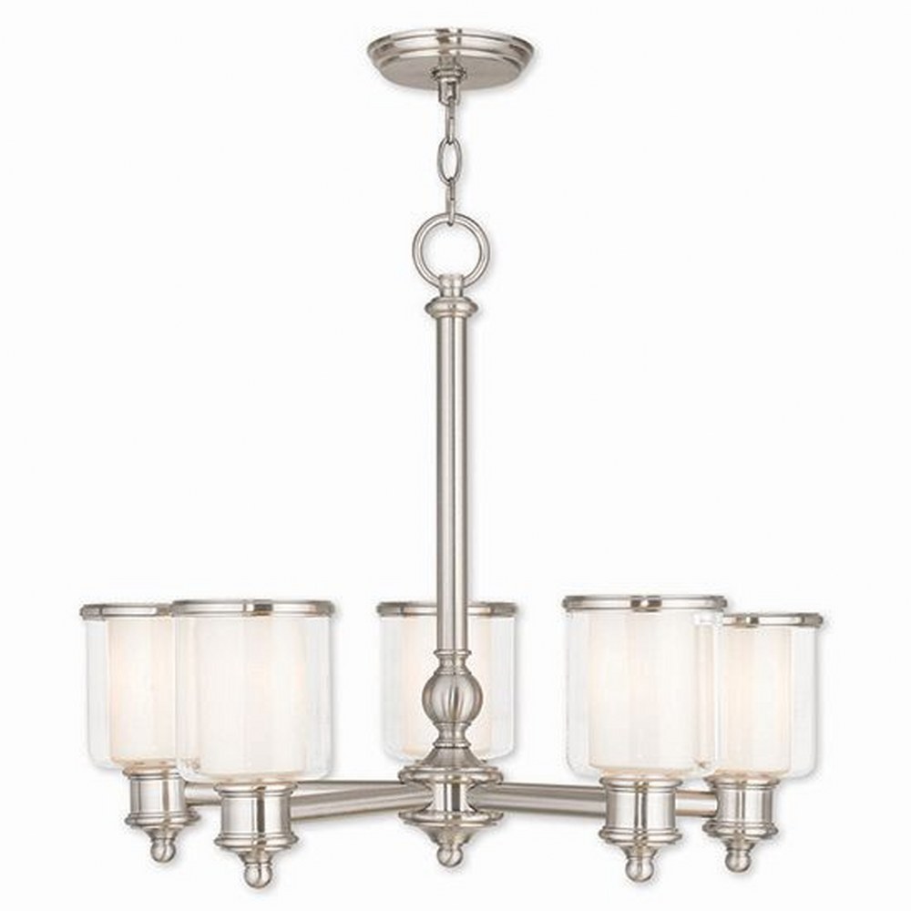 Livex Lighting-40205-91-Middlebush - 5 Light Chandelier in Middlebush Style - 25 Inches wide by 21.25 Inches high Brushed Nickel  Brushed Nickel Finish with Clear/Satin Opal White Glass