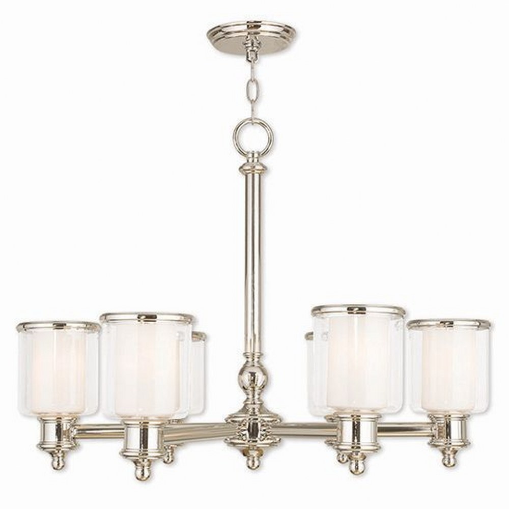 Livex Lighting-40206-35-Middlebush - 6 Light Chandelier in Middlebush Style - 28 Inches wide by 21.5 Inches high Polished Nickel  Brushed Nickel Finish with Clear/Satin Opal White Glass