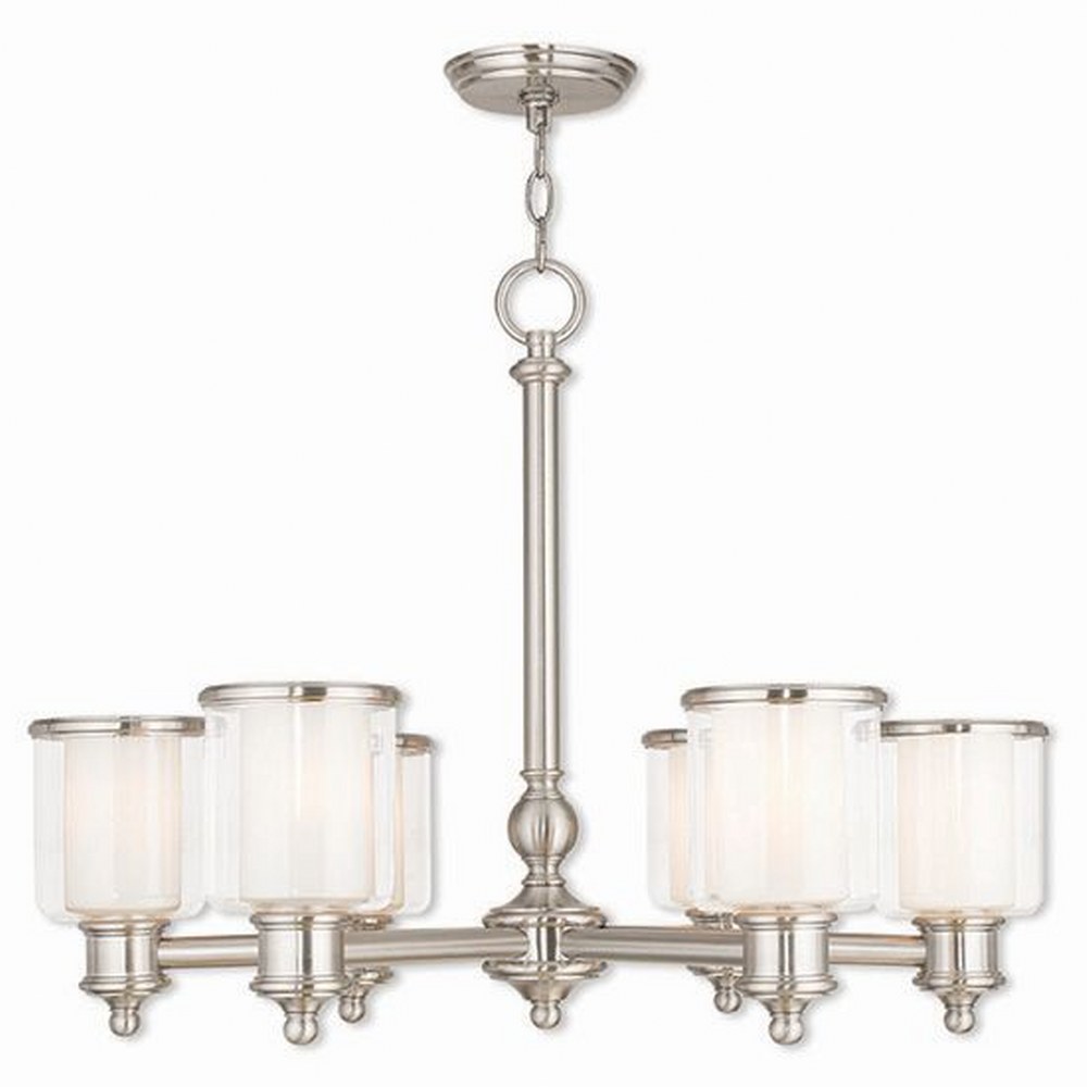 Livex Lighting-40206-91-Middlebush - 6 Light Chandelier in Middlebush Style - 28 Inches wide by 21.5 Inches high Brushed Nickel  Brushed Nickel Finish with Clear/Satin Opal White Glass