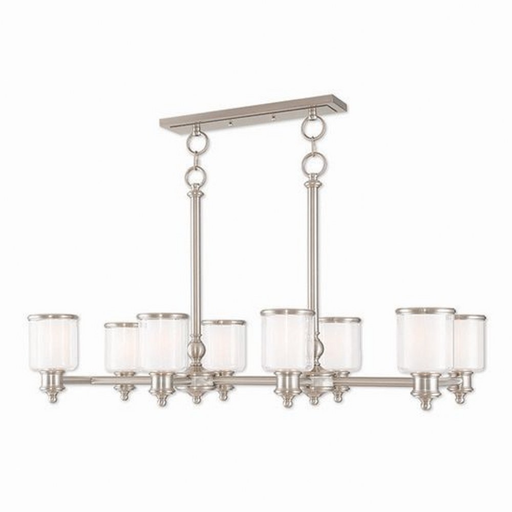 Livex Lighting-40208-91-Middlebush - 8 Light Linear Chandelier in Middlebush Style - 20 Inches wide by 24.5 Inches high Brushed Nickel  Brushed Nickel Finish with Clear/Satin Opal White Glass