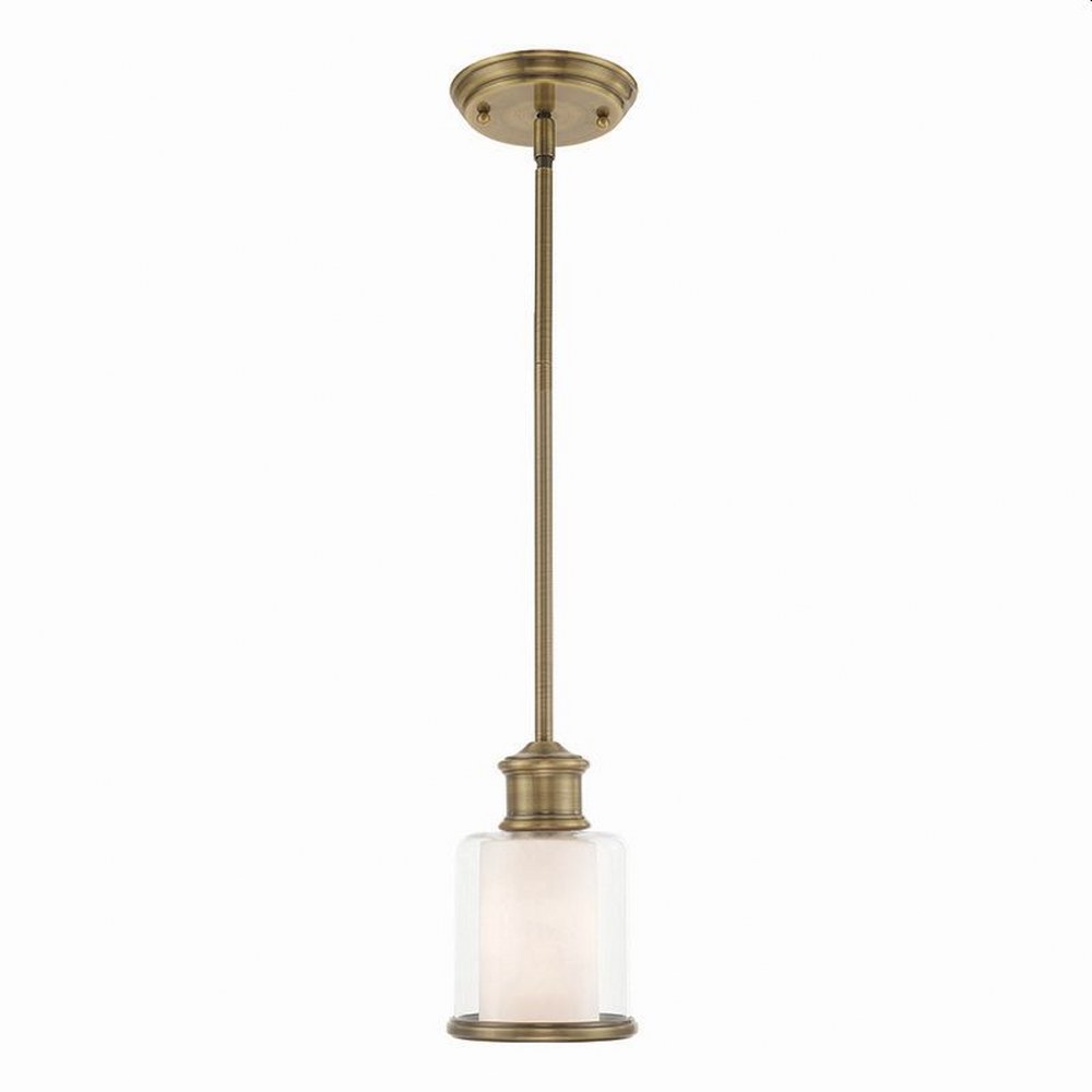 Livex Lighting-40210-01-Middlebush - 1 Light Mini Pendant in Middlebush Style - 5.5 Inches wide by 10 Inches high Antique Brass  Brushed Nickel Finish with Clear/Satin Opal White Glass