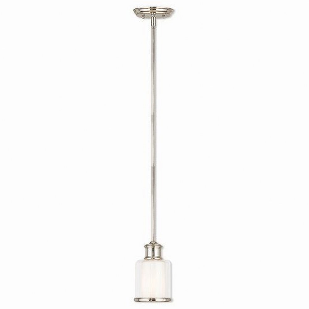 Livex Lighting-40210-35-Middlebush - 1 Light Mini Pendant in Middlebush Style - 5.5 Inches wide by 10 Inches high Polished Nickel  Brushed Nickel Finish with Clear/Satin Opal White Glass