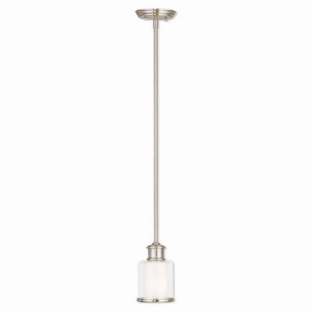 Livex Lighting-40210-91-Middlebush - 1 Light Mini Pendant in Middlebush Style - 5.5 Inches wide by 10 Inches high Brushed Nickel  Brushed Nickel Finish with Clear/Satin Opal White Glass