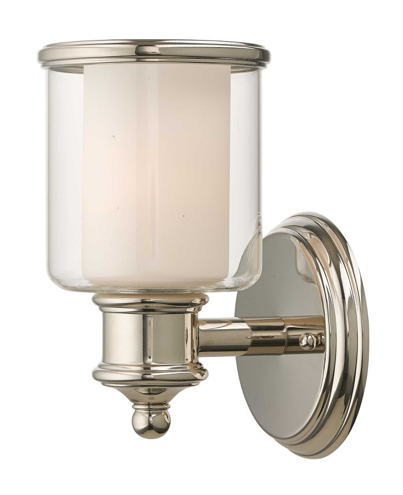 Livex Lighting-40211-35-Middlebush - 1 Light Wall Sconce in Middlebush Style - 5.5 Inches wide by 9 Inches high Polished Nickel  Brushed Nickel Finish with Clear/Satin Opal White Glass