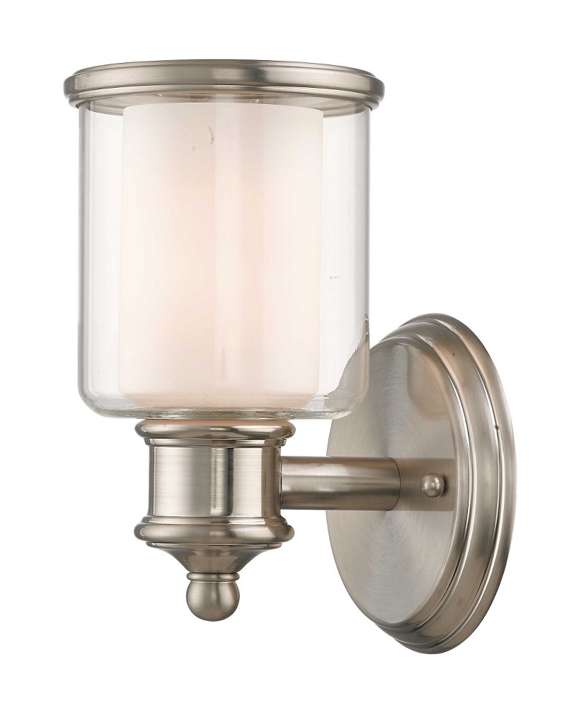 Livex Lighting-40211-91-Middlebush - 1 Light Wall Sconce in Middlebush Style - 5.5 Inches wide by 9 Inches high Brushed Nickel  Brushed Nickel Finish with Clear/Satin Opal White Glass