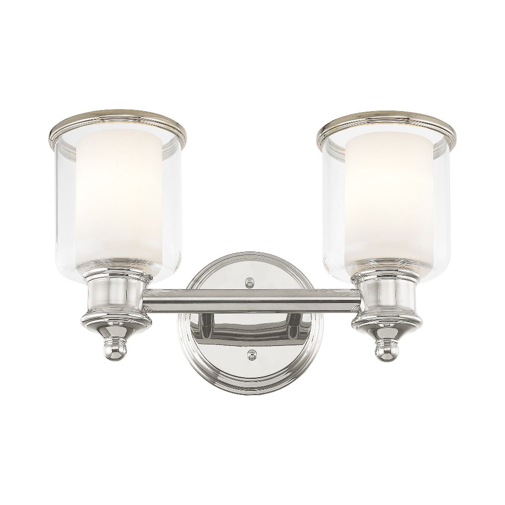 Livex Lighting-40212-35-Middlebush - 2 Light Bath Vanity in Middlebush Style - 14.5 Inches wide by 9 Inches high Polished Nickel Brushed Nickel Finish with Clear/Satin Opal White Glass