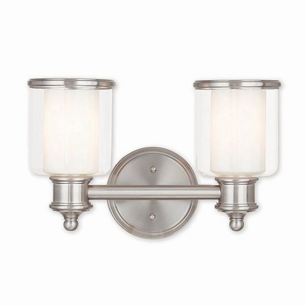 Livex Lighting-40212-91-Middlebush - 2 Light Bath Vanity in Middlebush Style - 14.5 Inches wide by 9 Inches high Brushed Nickel Brushed Nickel Finish with Clear/Satin Opal White Glass
