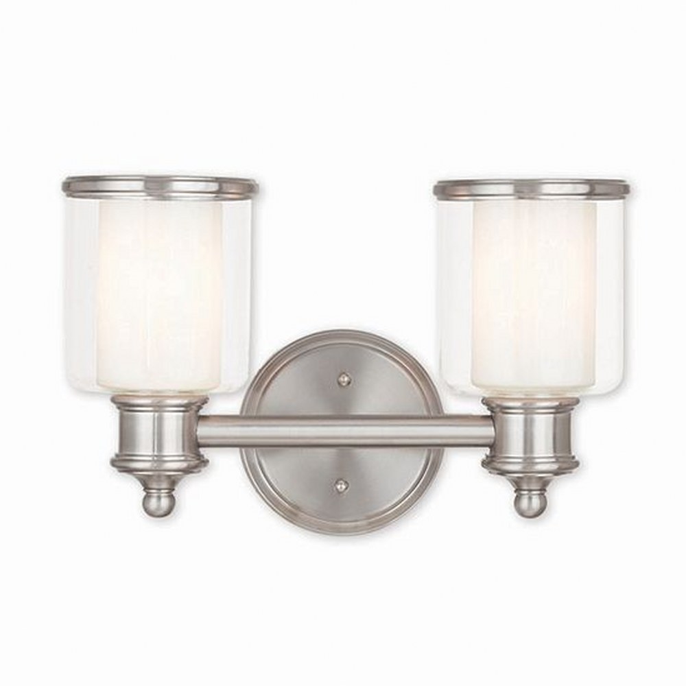 Livex Lighting-40212-91-Middlebush - 2 Light Bath Vanity in Middlebush Style - 14.5 Inches wide by 9 Inches high Brushed Nickel  Brushed Nickel Finish with Clear/Satin Opal White Glass