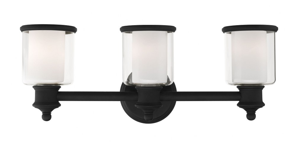 Livex Lighting-40213-04-Middlebush - 3 Light Bath Vanity in Middlebush Style - 23.5 Inches wide by 9 Inches high   Black Finish with Clear/Satin Opal White Glass
