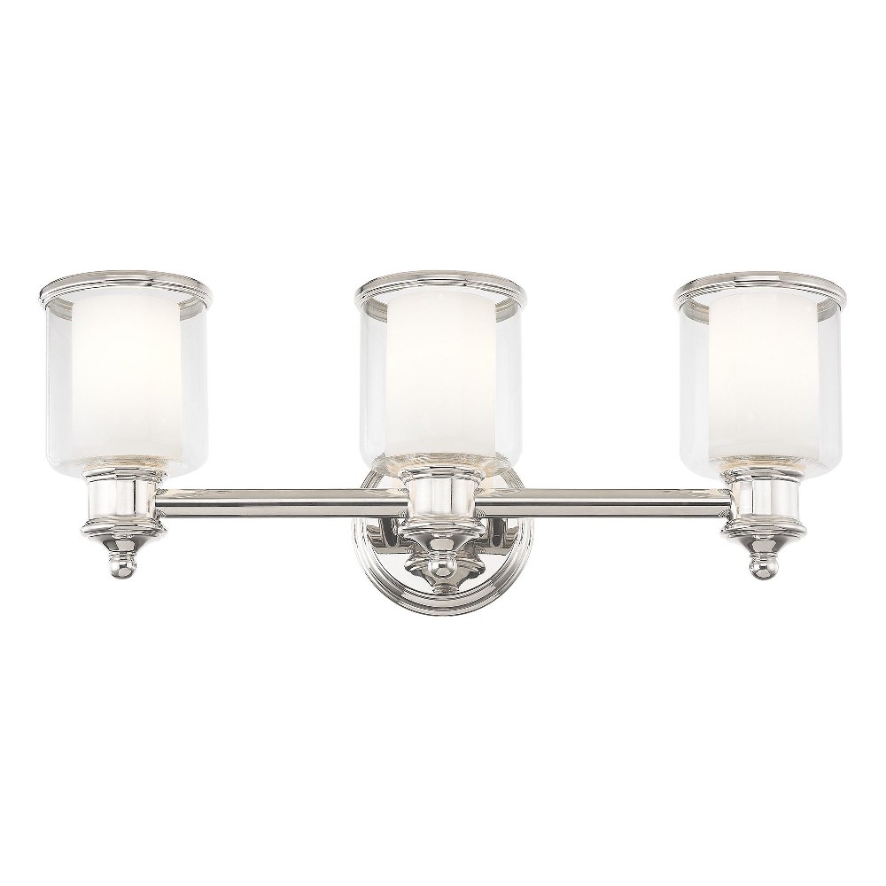 Livex Lighting-40213-35-Middlebush - 3 Light Bath Vanity in Middlebush Style - 23.5 Inches wide by 9 Inches high Polished Nickel Brushed Nickel Finish with Clear/Satin Opal White Glass
