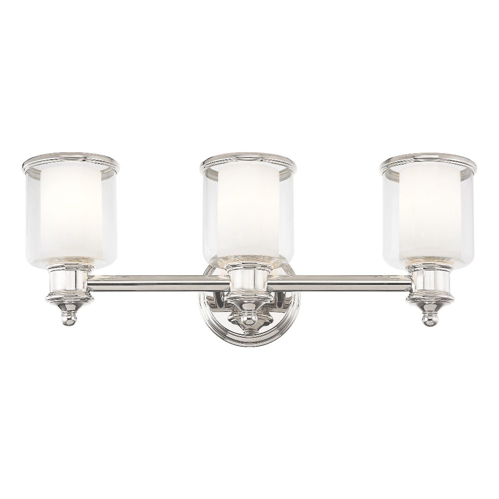 Livex Lighting-40213-35-Middlebush - 3 Light Bath Vanity in Middlebush Style - 23.5 Inches wide by 9 Inches high Polished Nickel  Brushed Nickel Finish with Clear/Satin Opal White Glass