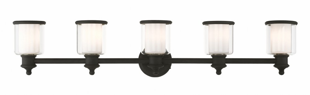 Livex Lighting-40215-04-Middlebush - 5 Light Bath Vanity in Middlebush Style - 45.5 Inches wide by 9 Inches high   Black Finish with Clear/Satin Opal White Glass