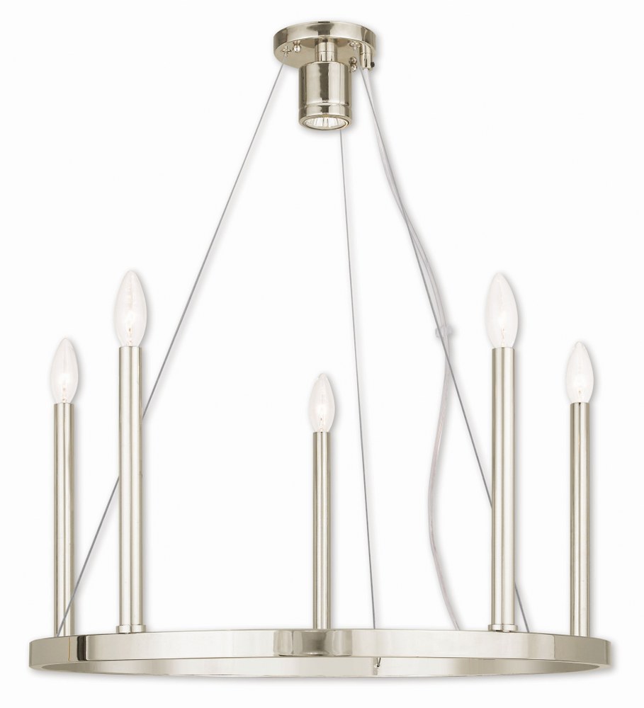 Livex Lighting-40245-35-Alpine - Five Light Chandelier in Alpine Style - 24 Inches wide by 25 Inches high   Polished Nickel Finish