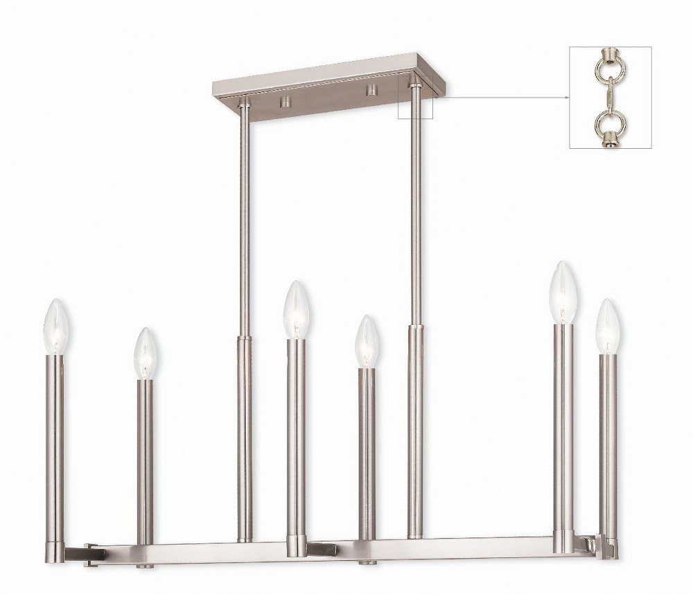 Livex Lighting-40256-91-Alpine - Six Light Linear Chandelier in Alpine Style - 12 Inches wide by 18.5 Inches high Brushed Nickel  Brushed Nickel Finish